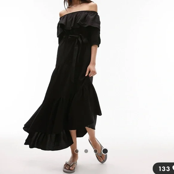 Top shop Bardot Midi Dress Black size 12 - Picture 10 of 11